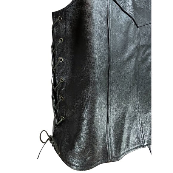 CLASSIC LEATHER Black Vest Men 46/XL-XXL Button VNeck Side Laces Western Cowboy - Picture 6 of 12